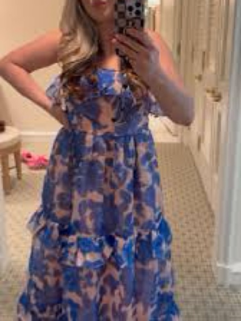 Anthropologie Strapless Tiered Maxi Dress Blue Floral 1X NO BELT, NEW - Picture 5 of 5